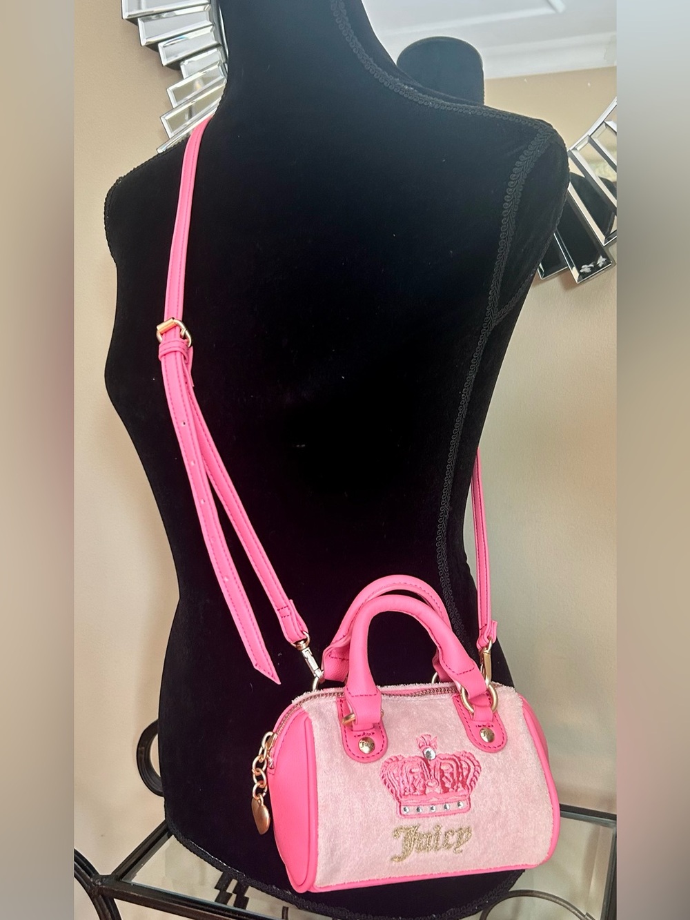 Juicy Couture Pink Mini Crossbody Bag with Crown Embroidery